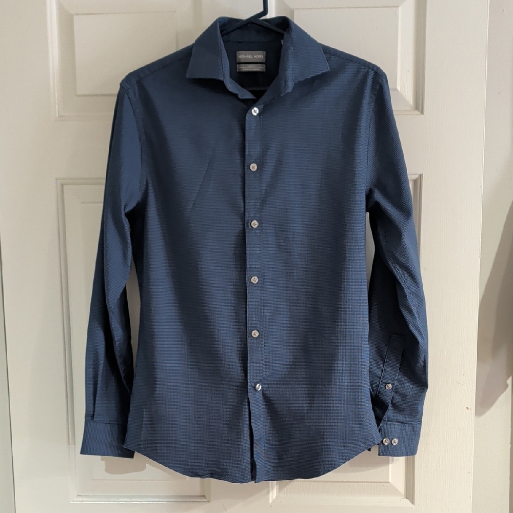 Michael Kors Classic Navy Button Down Shirt Men's Medium Slim Stretch